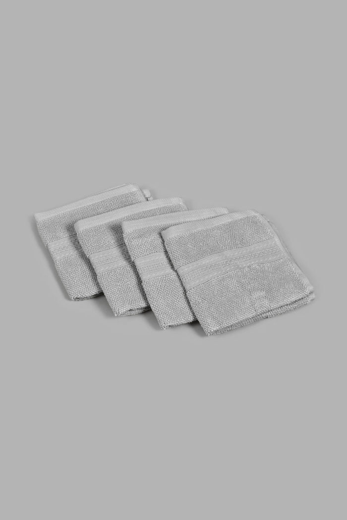 Redtag-Light-Grey-Textured-Cotton-Face-Towel-Set-(4-Piece)-Face-Towels-Home-Bathroom-