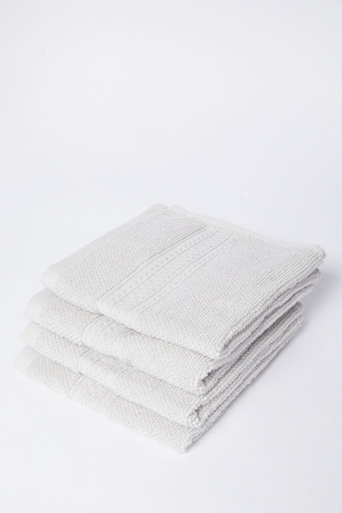 Redtag-Light-Grey-Textured-Cotton-Face-Towel-Set-(4-Piece)-Category:Towels,-Colour:Grey,-Deals:New-In,-Dept:Home,-Filter:Home-Bathroom,-HMW-BAC-Towels,-New-In-HMW-BAC,-Non-Sale,-S23A,-Section:Homewares-Home-Bathroom-