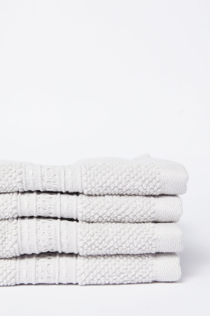 Redtag-Light-Grey-Textured-Cotton-Face-Towel-Set-(4-Piece)-Category:Towels,-Colour:Grey,-Deals:New-In,-Dept:Home,-Filter:Home-Bathroom,-HMW-BAC-Towels,-New-In-HMW-BAC,-Non-Sale,-S23A,-Section:Homewares-Home-Bathroom-