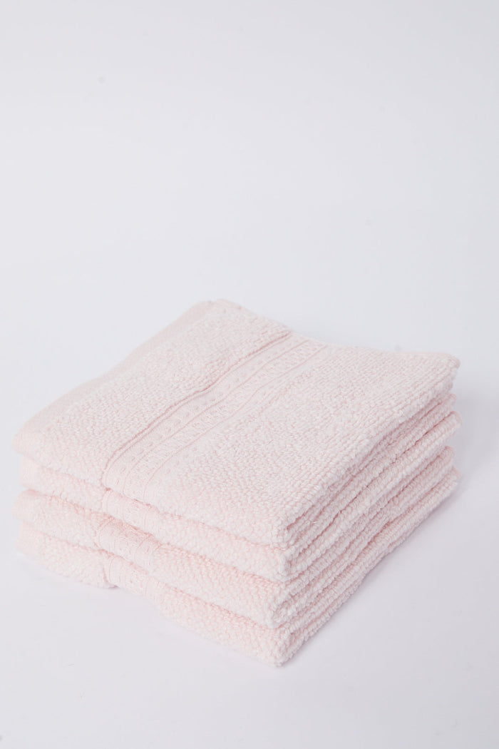 Redtag-Pink-Textured-Cotton-Face-Towel-Set-(4-Piece)-Category:Towels,-Colour:Pink,-Deals:New-In,-Dept:Home,-Filter:Home-Bathroom,-HMW-BAC-Towels,-New-In-HMW-BAC,-Non-Sale,-S23A,-Section:Homewares-Home-Bathroom-