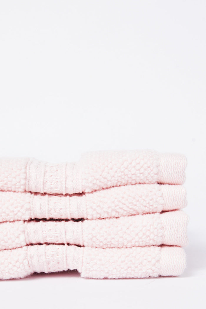 Redtag-Pink-Textured-Cotton-Face-Towel-Set-(4-Piece)-Category:Towels,-Colour:Pink,-Deals:New-In,-Dept:Home,-Filter:Home-Bathroom,-HMW-BAC-Towels,-New-In-HMW-BAC,-Non-Sale,-S23A,-Section:Homewares-Home-Bathroom-