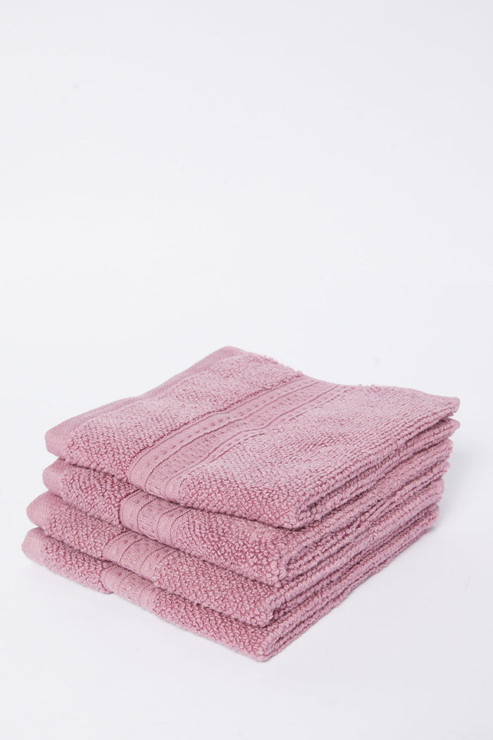 Redtag-Purple-Textured-Cotton-Face-Towel-Set-(4-Piece)-Category:Towels,-Colour:Purple,-Deals:New-In,-Dept:Home,-Filter:Home-Bathroom,-HMW-BAC-Towels,-New-In-HMW-BAC,-Non-Sale,-S23A,-Section:Homewares-Home-Bathroom-