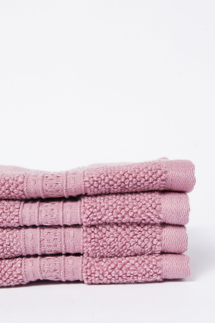 Redtag-Purple-Textured-Cotton-Face-Towel-Set-(4-Piece)-Category:Towels,-Colour:Purple,-Deals:New-In,-Dept:Home,-Filter:Home-Bathroom,-HMW-BAC-Towels,-New-In-HMW-BAC,-Non-Sale,-S23A,-Section:Homewares-Home-Bathroom-