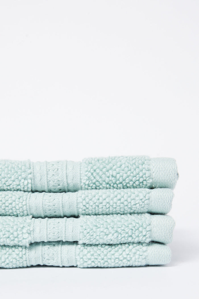 Redtag-Mint-Textured-Cotton-Face-Towel-Set-(4-Piece)-Category:Towels,-Colour:Mint,-Deals:New-In,-Dept:Home,-Filter:Home-Bathroom,-HMW-BAC-Towels,-New-In-HMW-BAC,-Non-Sale,-S23A,-Section:Homewares-Home-Bathroom-